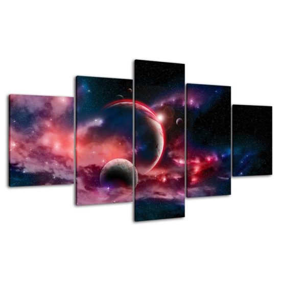 Space Magical Universe Cosmos Scene 5 Piece Five Panel Wall Canvas Print Modern Poster Wall Art Decor 4