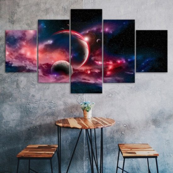 Space Magical Universe Cosmos Scene 5 Piece Five Panel Wall Canvas Print Modern Poster Wall Art Decor