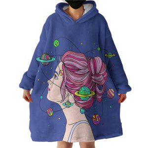 Space Mind Girl Pink Hair Illustration Hoodie Wearable Blanket WB0531