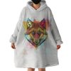 Splash Multicolor Wolf Black Work Hoodie Wearable Blanket WB0444