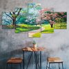 Spring Garden Path Trees Flowers Canvas 5 Piece Five Panel Wall Print Modern Art Poster Wall Art Decor