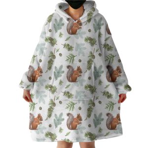 Squirrel and Chestnut Monogram Hoodie Wearable Blanket WB0036
