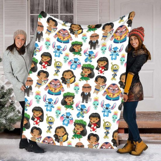 Stitch And Lilo Fleece Mink Sherpa Blanket Stitch Ohanna Means Family Stitch And Lilo Fan Gift Stitch Lover Disney Birthday Blanket