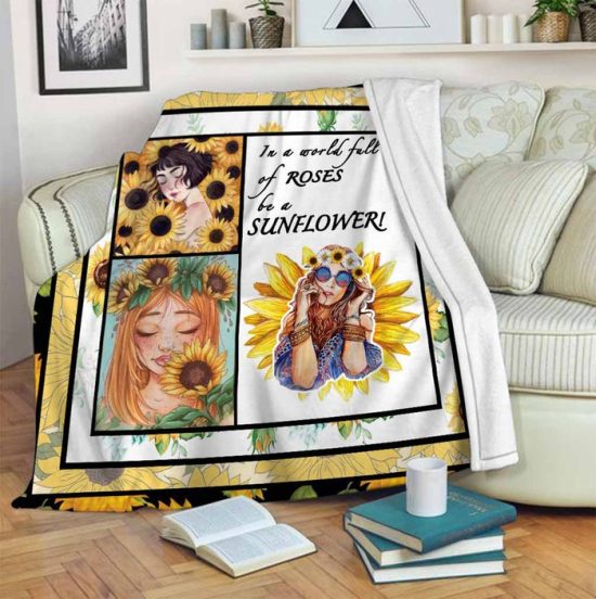 Sunflower Girl Painting Blanket Sherpa Blanket Fleece Blanket Birthday Gift Flower Blanket 2