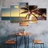 Sunset Beach Coconut Tree Canvas 5 Piece Five Panel Print Modern Wall Art Poster Wall Art Decor