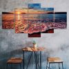 Sunset Beach Ocean Sea Waves 5 Piece Five Panel Wall Canvas Print Modern Art Poster Wall Art Decor