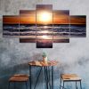 Sunset Beach Sea Waves Canvas 5 Piece Five Panel Wall Print Modern Art Poster Wall Art Decor