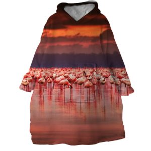 Sunset Flamingos Hoodie Wearable Blanket WB1654 1
