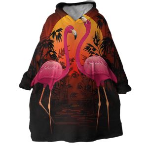 Sunset Flamingos Hoodie Wearable Blanket WB1813 1