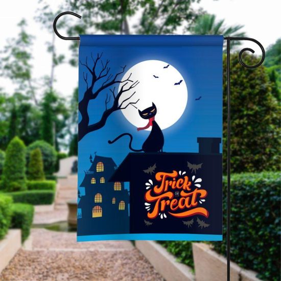 Terrific Halloween Cat Trick Or Treat Personalized Garden Flag House Flag Double Sided Home Design Outdoor Porch