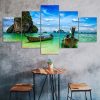 Thailand Beach Tropical Islands Boats 5 Piece Five Panel Wall Canvas Print Modern Art Poster Wall Art Decor