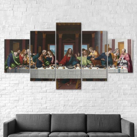 The Last Supper Of Jesus Christ Painting 5 Piece Five Panel Wall Canvas Print Modern Art Poster Wall Art Decor 2