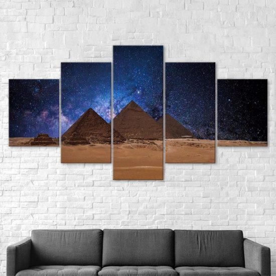 The Pyramids of Giza Starry Night Sky Egypt Scene 5 Piece Five Panel Canvas Print Modern Poster Wall Art Decor 2