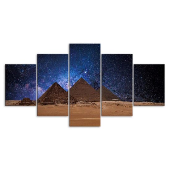 The Pyramids of Giza Starry Night Sky Egypt Scene 5 Piece Five Panel Canvas Print Modern Poster Wall Art Decor 3