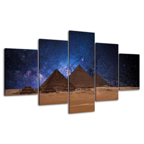 The Pyramids of Giza Starry Night Sky Egypt Scene 5 Piece Five Panel Canvas Print Modern Poster Wall Art Decor 4