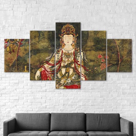 Tibetan Buddha Statue Abstract Art 5 Piece Five Panel Wall Canvas Print Modern Poster Picture Home Decor 2