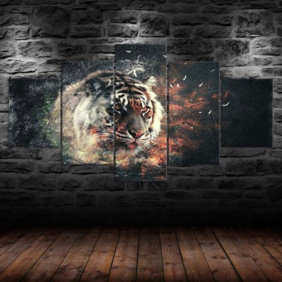 Tiger Face Abstract Art 5 Piece Five Panel Wall Canvas Print Modern Poster Picture Home Decor 1