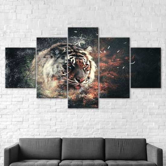 Tiger Face Abstract Art 5 Piece Five Panel Wall Canvas Print Modern Poster Picture Home Decor 2