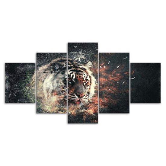 Tiger Face Abstract Art 5 Piece Five Panel Wall Canvas Print Modern Poster Picture Home Decor 3