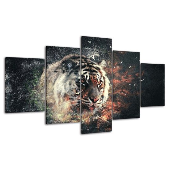 Tiger Face Abstract Art 5 Piece Five Panel Wall Canvas Print Modern Poster Picture Home Decor 4