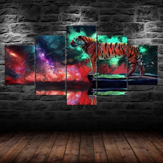 Tiger Orion Constellation Cosmic Scenery 5 Piece Five Panel Wall Canvas Print Modern Poster Picture Home Decor 1