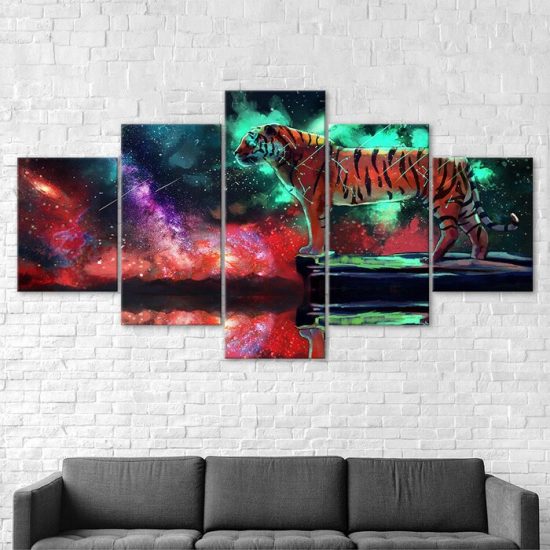 Tiger Orion Constellation Cosmic Scenery 5 Piece Five Panel Wall Canvas Print Modern Poster Picture Home Decor 2