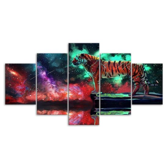 Tiger Orion Constellation Cosmic Scenery 5 Piece Five Panel Wall Canvas Print Modern Poster Picture Home Decor 3