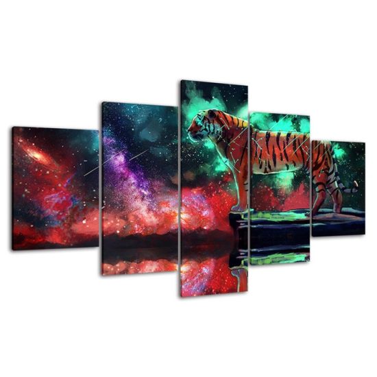 Tiger Orion Constellation Cosmic Scenery 5 Piece Five Panel Wall Canvas Print Modern Poster Picture Home Decor 4