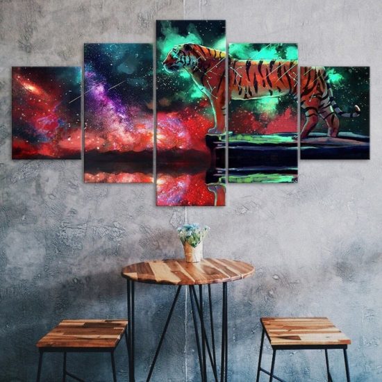 Tiger Orion Constellation Cosmic Scenery 5 Piece Five Panel Wall Canvas Print Modern Poster Picture Home Decor