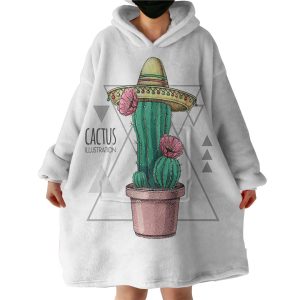 Tiny Cartoon Cactus Flower Triangle Illustration Hoodie Wearable Blanket WB0716