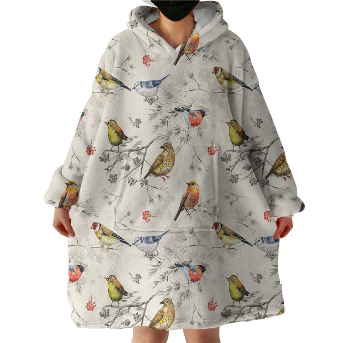 Tiny Colorful Birds Hoodie Wearable Blanket WB0658