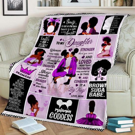 To My Daughter Love Mom Black Woman Purple Version Fleece Blanket Birthday Gift Gift Anniversary Gift 1