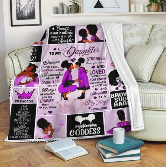 To My Daughter Love Mom Black Woman Purple Version Fleece Blanket Birthday Gift Gift Anniversary Gift 2