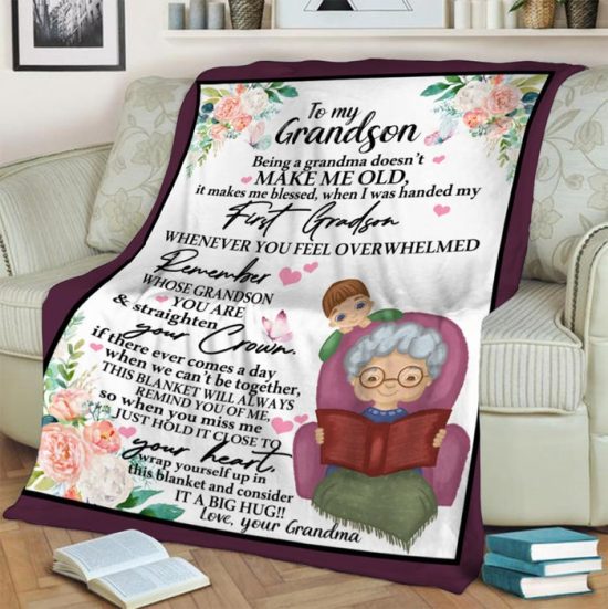 To My Grandson Being A Grandma DoesT Fleece Blanket Sherpa Blanket Anniversary Gift Family Blanket 1