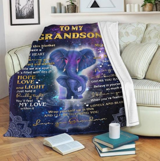To My Grandson Inside This Elephant Blanket Fleece Sherpa Blanket Anniversary Gift Family Blanket Gift For Grandson 1