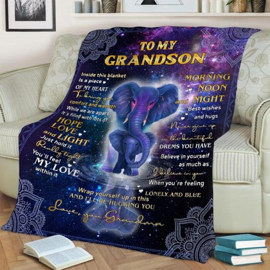 To My Grandson Inside This Elephant Blanket Fleece Sherpa Blanket Anniversary Gift Family Blanket Gift For Grandson 2