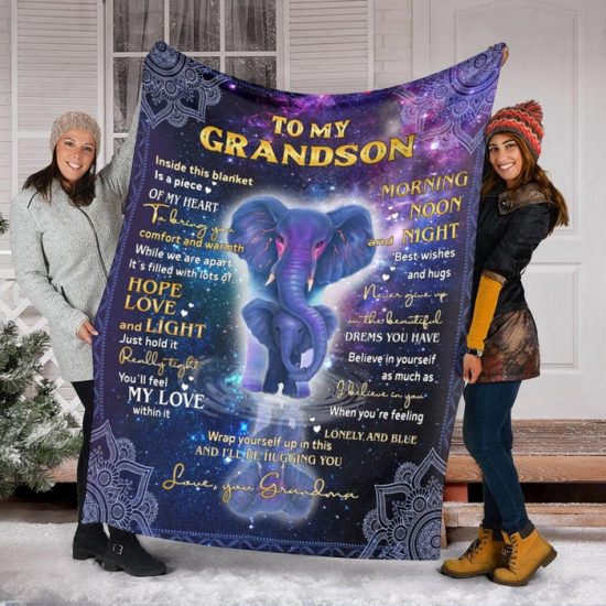 To My Grandson Inside This Elephant Blanket Fleece Sherpa Blanket Anniversary Gift Family Blanket Gift For Grandson