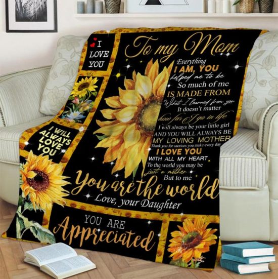 To My Mom Sunflower Fleece Blanket Sherpa Blanket Anniversary Gift Family Blanket Gift 1