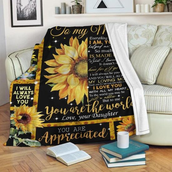 To My Mom Sunflower Fleece Blanket Sherpa Blanket Anniversary Gift Family Blanket Gift 2