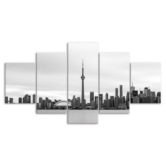 Toronto City Skyline Canada Black White Picture Scenery 5 Piece Five Panel Wall Canvas Print Modern Poster Wall Art Decor 3