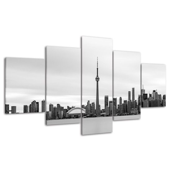 Toronto City Skyline Canada Black White Picture Scenery 5 Piece Five Panel Wall Canvas Print Modern Poster Wall Art Decor 4