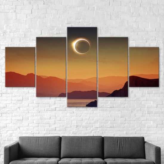 Total Solar Eclipse Canyon Lake Mountain Islands 5 Piece Five Panel Canvas Print Modern Poster Wall Art Decor 2