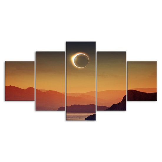 Total Solar Eclipse Canyon Lake Mountain Islands 5 Piece Five Panel Canvas Print Modern Poster Wall Art Decor 3