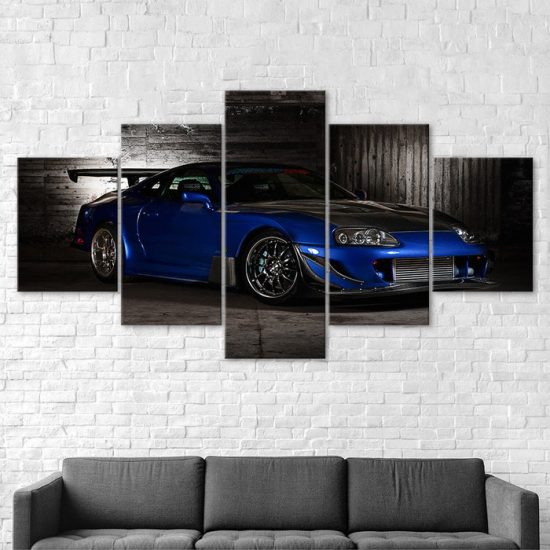 Toyota Supra Blue Coupe Sports Car Canvas 5 Piece Five Panel Print Modern Wall Art Poster Wall Art Decor 2 1