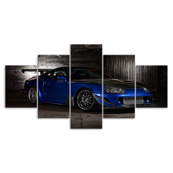 Toyota Supra Blue Coupe Sports Car Canvas 5 Piece Five Panel Print Modern Wall Art Poster Wall Art Decor 3 1