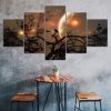 Tree Bird Silhouette Night View Planet Cosmos Scenery 5 Piece Five Panel Wall Canvas Print Modern Poster Wall Art Decor