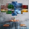 Tree Four Season Weather Colourful Nature 5 Piece Five Panel Canvas Print Modern Poster Wall Art Decor