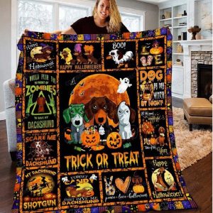 Trick Or Treat Blanket Dachshund Blanket Halloween Blanket Gift Fleece Blanket Sherpa Blanket 2