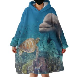 Turtle & Whale In The Sea Hoodie Wearable Blanket WB1028