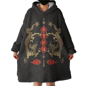 Twin Chinese Golden Dragon Hoodie Wearable Blanket WB0673